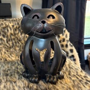 Large Black Cat Candleholder Lantern, OS